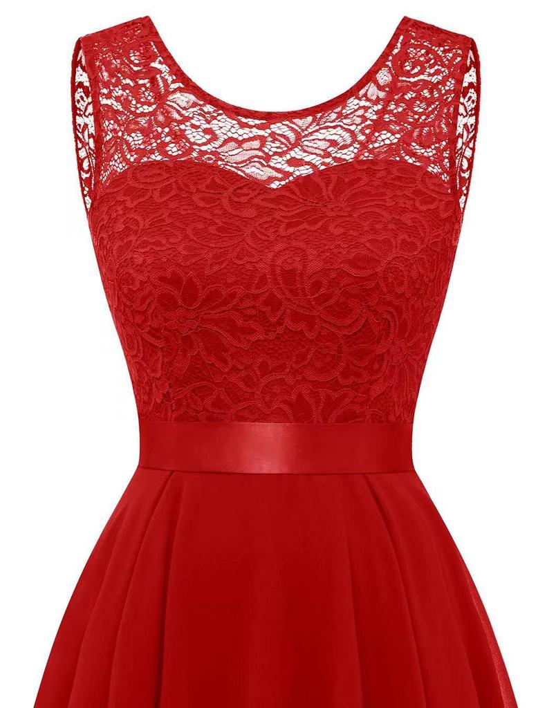 2024 Elegant Lace Patchwork Wide Hem Chiffon Banquet Gown
