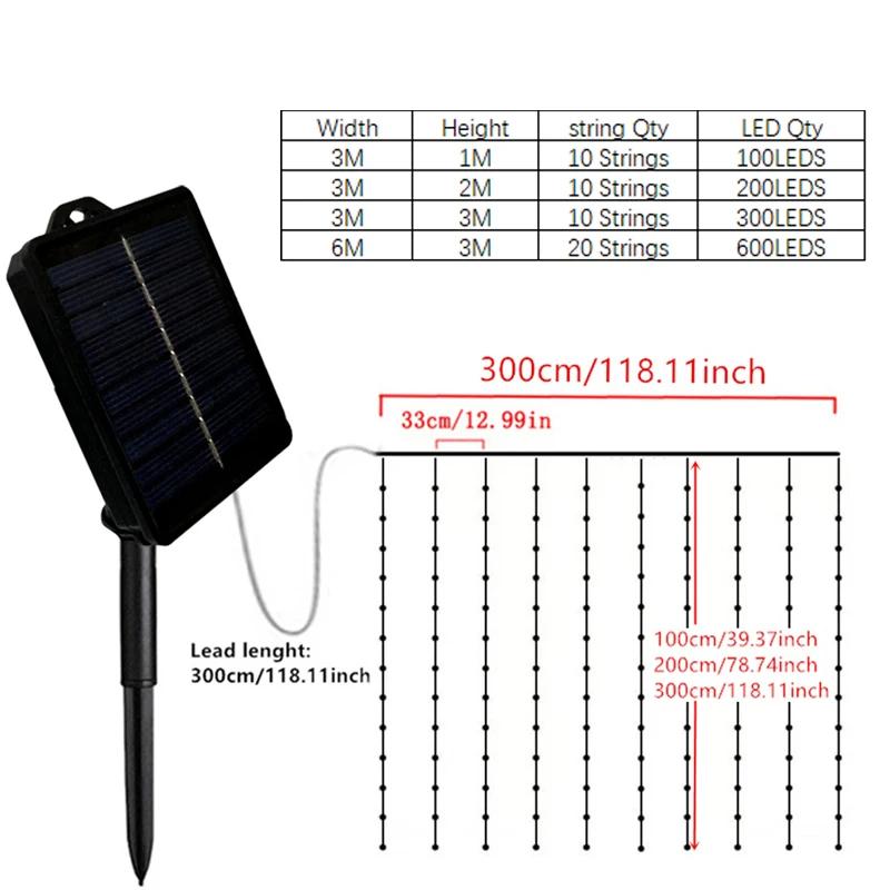 600/300/200/100LED Solar Curtain Lights Outdoor Fairy Lights LED Lights Christmas Wedding Decorations String Lights Garden Decor