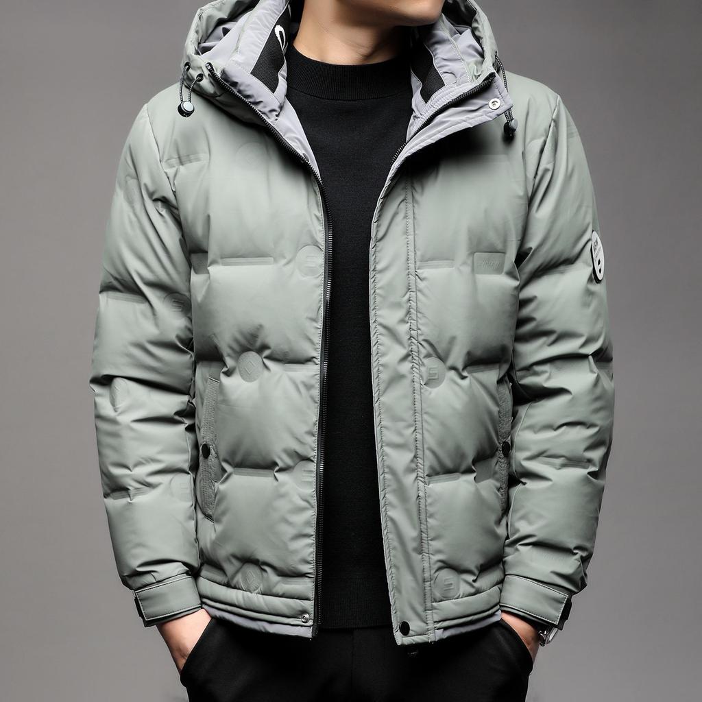 2024 Men's Hooded Winter Jacket: Trendy Warm White Duck Down Thick Fabric