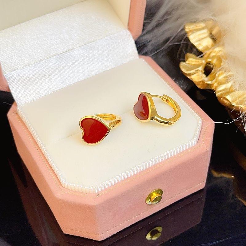 French Retro Burgundy Love Earrings Niche Design Ear Buckle Personality Women's Cold Fashion Earrings