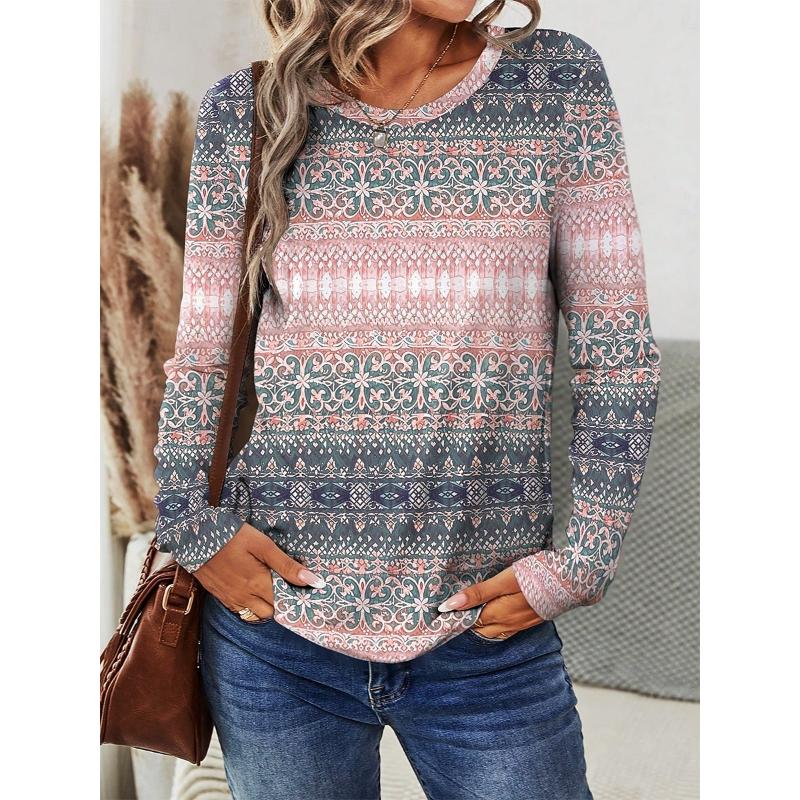 Irregular Pattern Women's Long Sleeve T-shirt Winter Warm T-shirt Top Fashion Casual T-shirt Party Essential Top