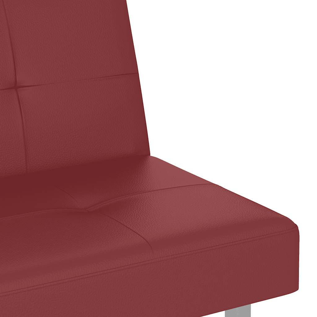 Sofa Bed with Drink Holders Red Faux Leather