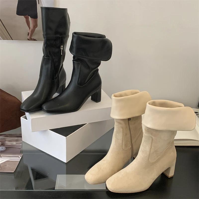 Fashion Autumn Winter Round Toe Women Ankle Boots Zipper Shoes Fashion Punk Style Square Heels Short Botas Para Mujer