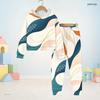 Kids Boys Girls Abstract Printed Hooded Long Sleeve Sweatshirt Cuffed Pants Two Piece Set