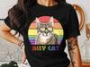 Kleurrijk Regenboog Ally Kat T-shirt, Retro Stijl Kattenliefhebber Tee, Pride Kitty Grafisch Shirt, Unisex Mode Top, Cadeau voor Kattenbezitters