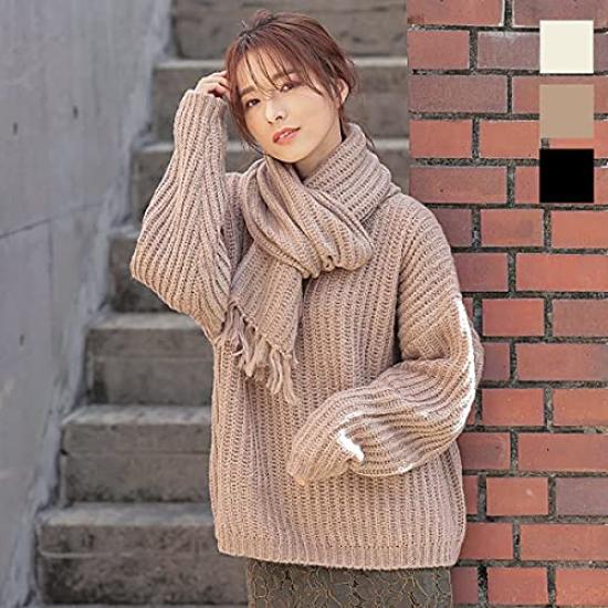 Kobe Lettuce Mohair Touch Knit Top with Scarf Free Size Ivory [C5007]