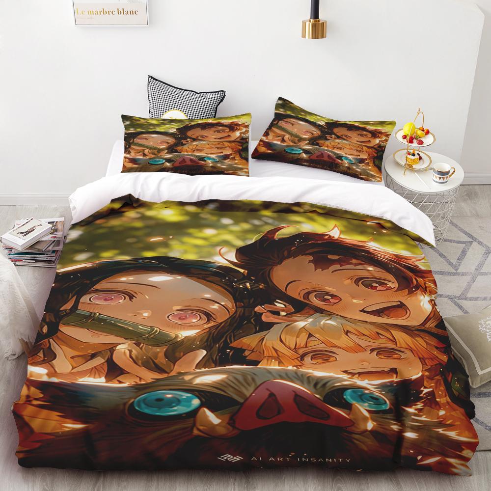 Duvet Covers Japan Anime 3D Printed Kawaii Demon Slayer Bedding Set Duvet Covers Comforter Bedding Sets Bedclothes Bed Home