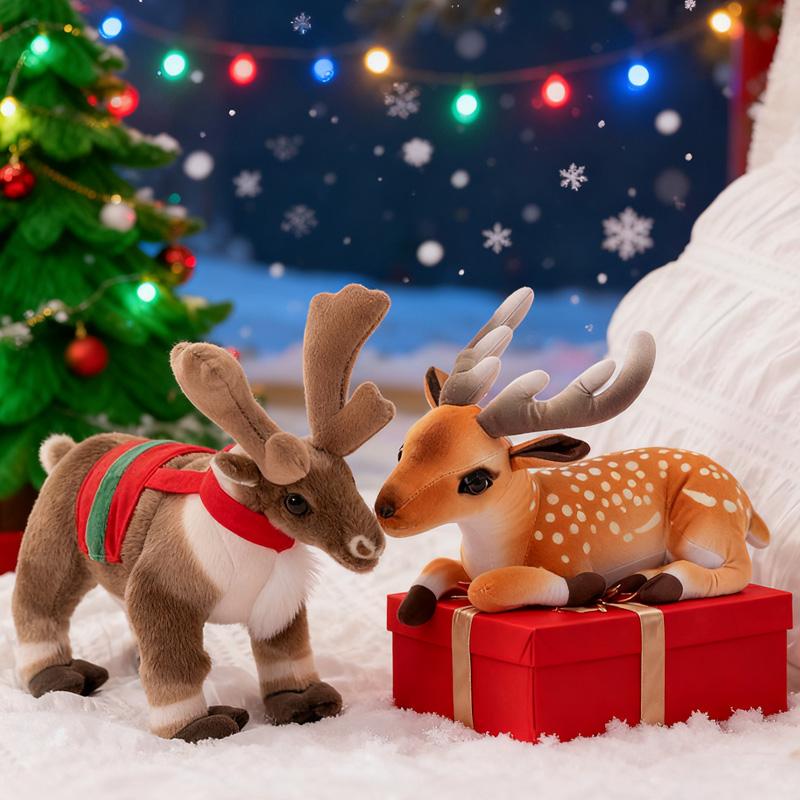 Cute Elk Sika Deer Plush Toys Lifelike Christmas Party Atmosphere Decoration Huggable Doll Christmas Festival Gifts For Friends