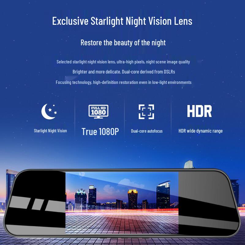 VELUT C60 1080P Touch Screen Rearview Mirror Dash Cam with Front & Rear Dual Recording (CN version)