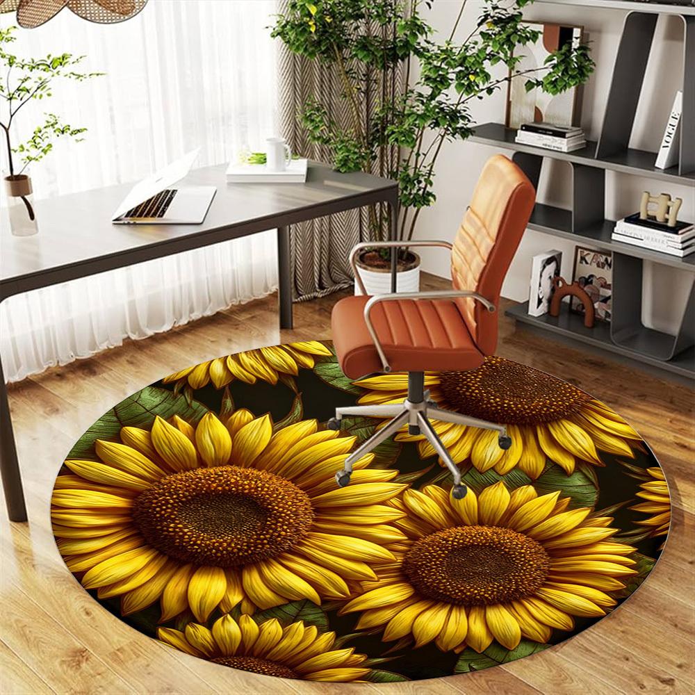 1pc Sunflower Pattern Round Chair mat office Area Rug - Non-Slip, Floor Mat for Office, Bedroom, Ideal home decor gift p0105094