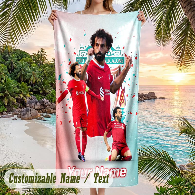 Beach Towel Mohamed Salah Print Custom Name Text Soft Towel for Swimming Pool