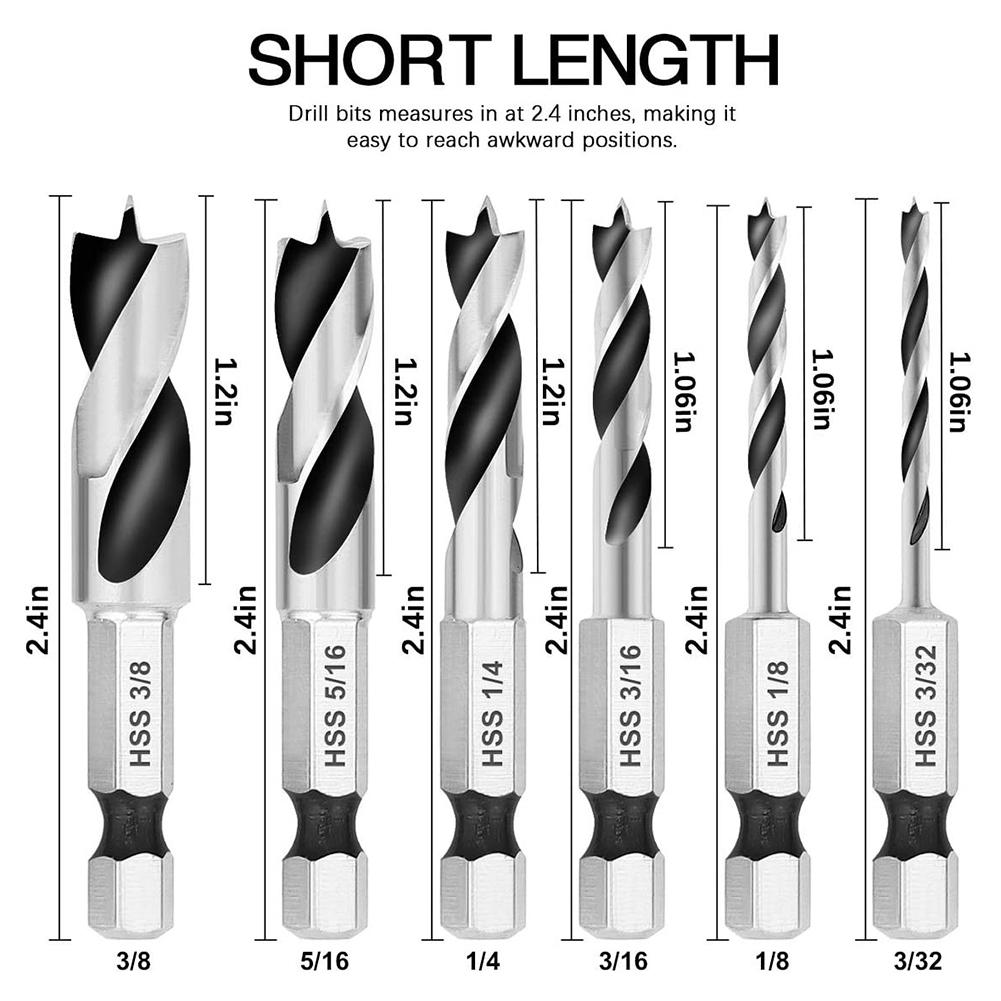 Drill Bit Quick Change Silver 6.35mm For Woodworking