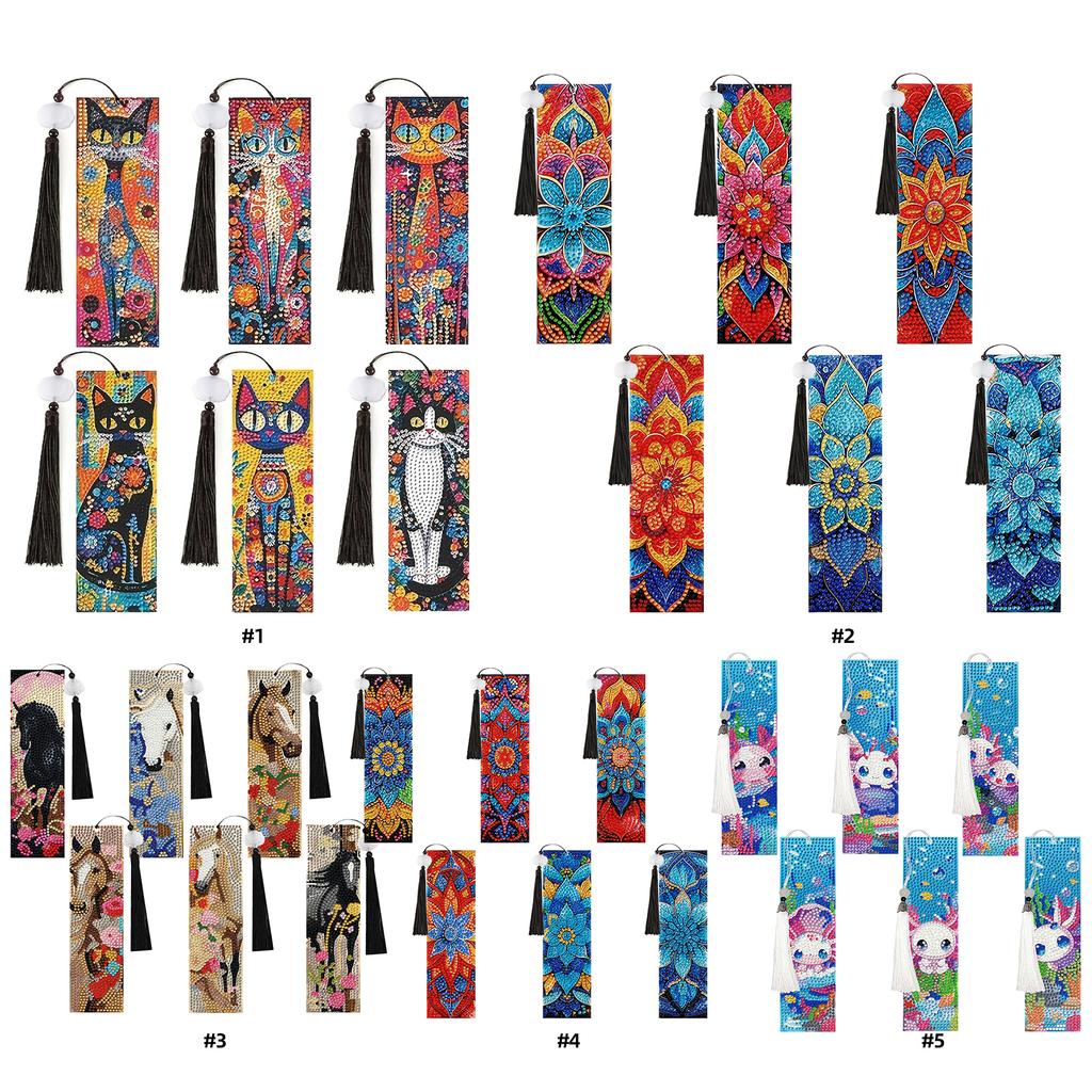 6 PCS 5D DIY Special Shaped Diamond Painting Bookmarks Kits with Tassels Rhinestone Art Bookmark Kits for Adults Women