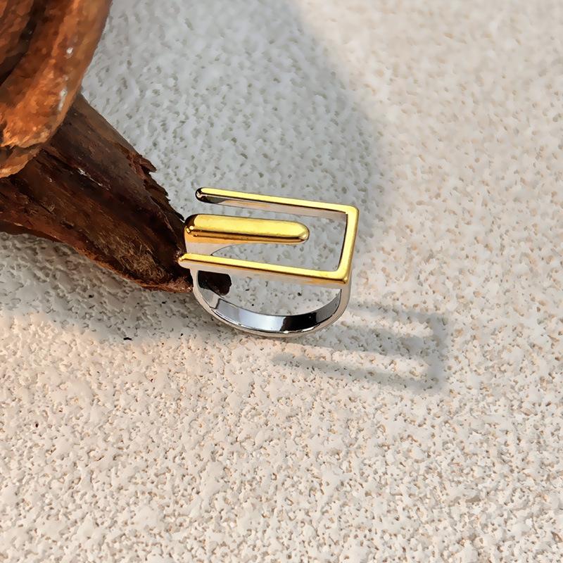 Stainless Steel Square Shaped Opening Rings for Women Men Geometric Gold Silver Color Splicing Rings Party Jewelry Accessories