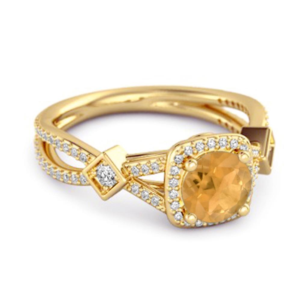 Citrine Geometric Halo Accent Design Ring - 925 Sterling Silver Gold Vermeil