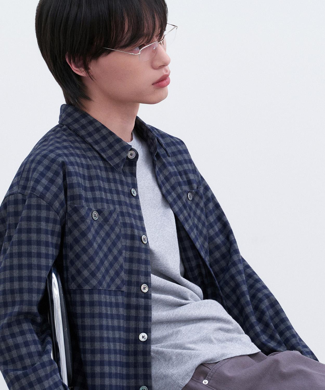 Le Art Two-Pocket Gingham Check Shirt [Navy] Navy/M
