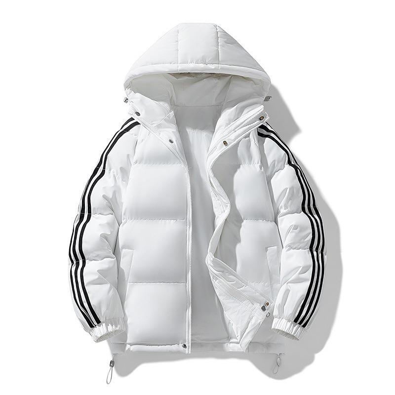 Can Print OO Fake Two-piece Cotton-padded Clothes, Men's and Women's Winter Loose Cotton-padded Clothes, Couple's Casual Hooded Striped Jacket