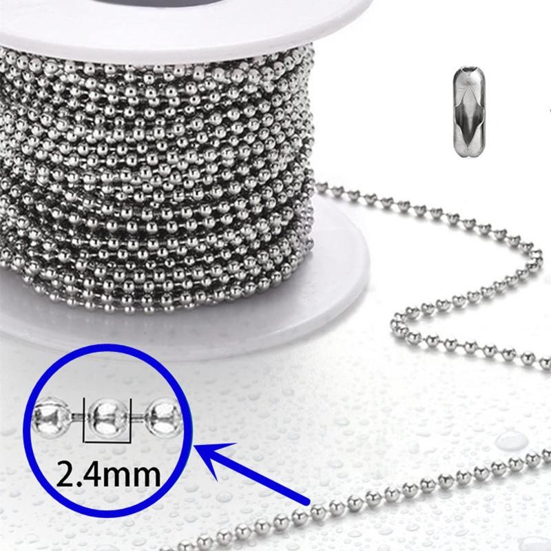 Stainless Steel Ball Chains Necklace with 20pcs Connectors Clasps Silver Bead Chain Dog Tags Ball Bead Chain Necklace