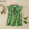 ZANZEA Damen Sommer Casual Rundhals Ärmellos Locker Print Westen Tops