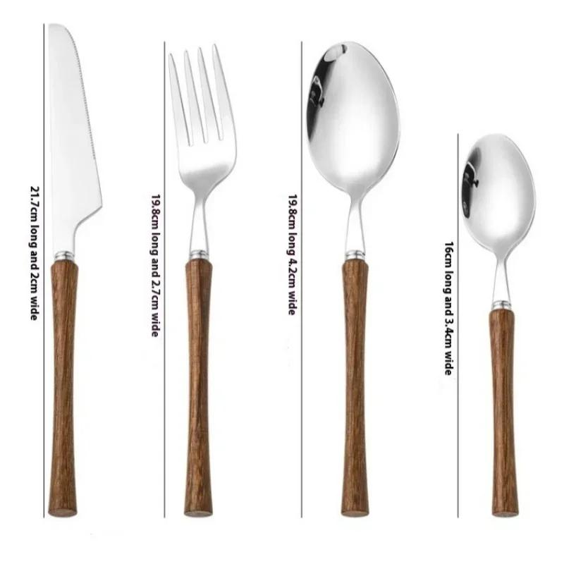 Wood Handle Tableware 304 Stainless Steel Knife Fork Spoon Coffee Spoon Retro Dinnerware Home Kitchen Gadgets Gifts Cutlery Set