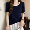 Navava Women Simple Daily Color Block Round Neck ShorT Sleeve T shirT nT3297
