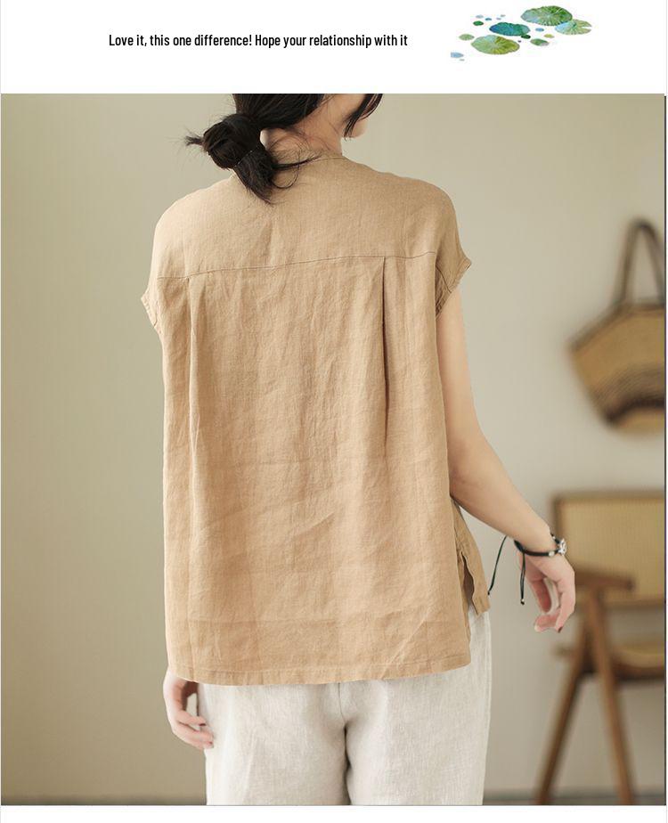 Women's Plus Size Linen Cotton Sleeveless Summer Top - Loose Fit for Middle-Aged & Elderly