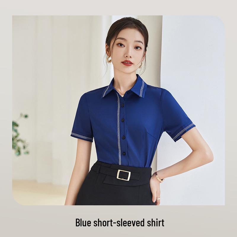 

Women s Blue Short-Sleeve Formal Summer Workwear Shirt L