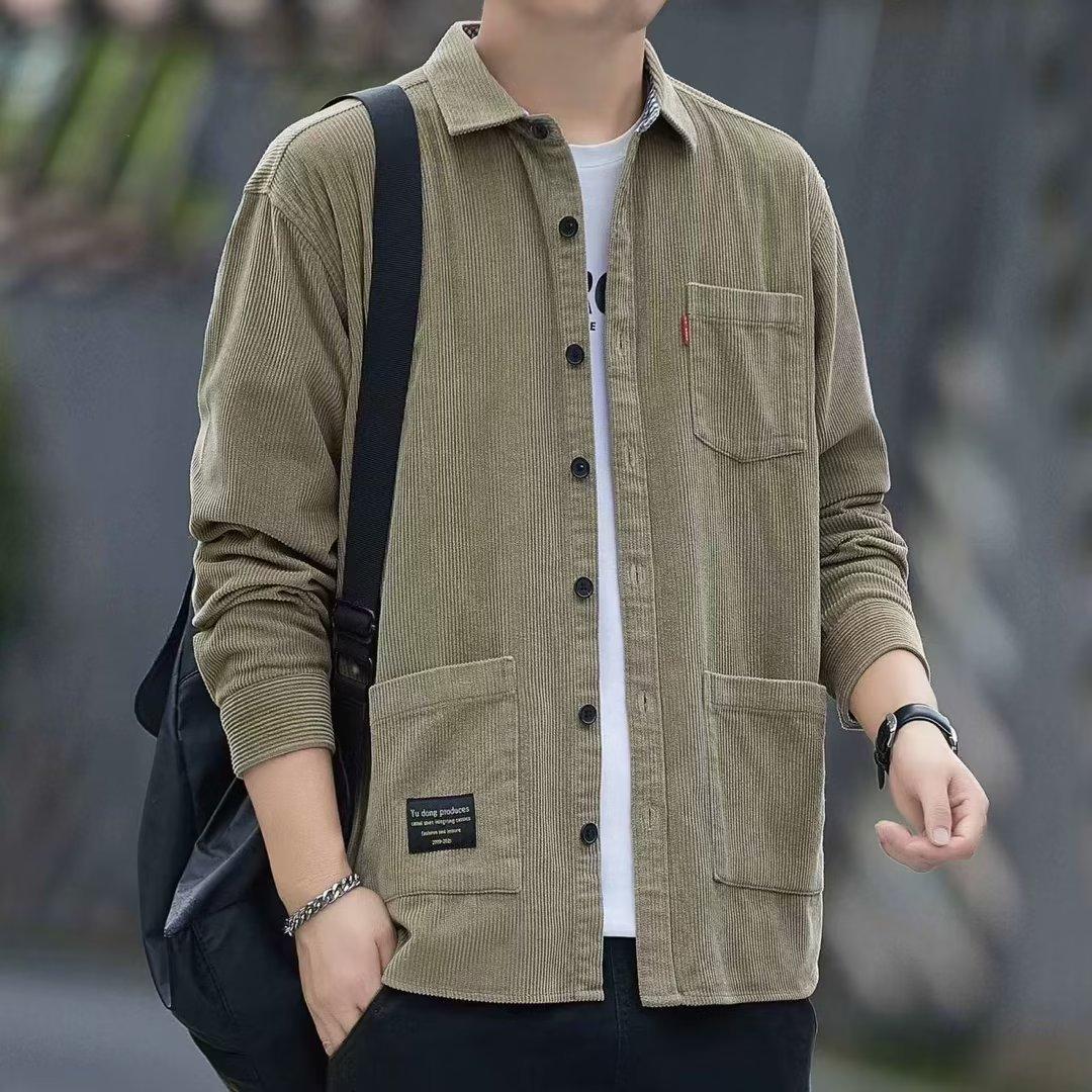 

Мужская свободная повседневная куртка-рубашка с длинными рукавами. XL хаки