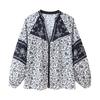 Zbzr Autumn New Women Clothes Western Style Fashion Design Flower Print Embroidered Beaded Shirts 1821222