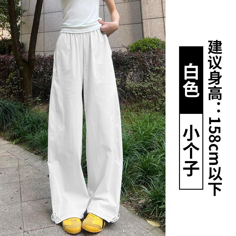 Women's High Waist Cargo Pants Wide Leg Pants Loose Fit Japanese Casual Solid Nylon Quick Dry Three Length Sports Trousers