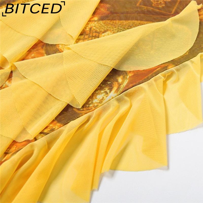 BITCED Sommer Sexy Rüschen Resort-Stil Neckholder Kleid für Frauen