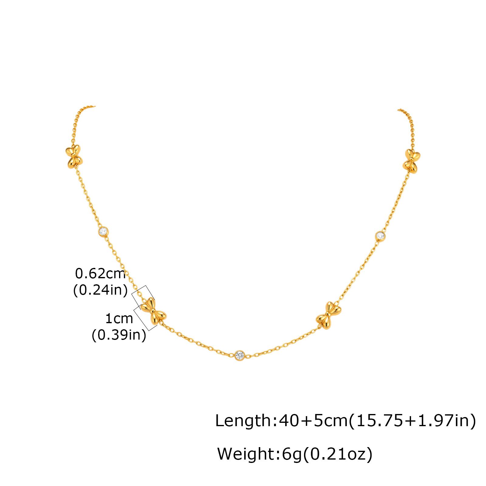 Bow Necklace, Stainless Steel 18K Gold Plated Station Zircon Necklace for Women Charms Choker jewelry