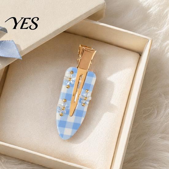 Smooth Opening Hair Clip Acetate Sheet Plate Hairpin, Rounded Rhinestones Inlay Pin, Elastic Clasp for Bangs And Broken Gentle Pattern