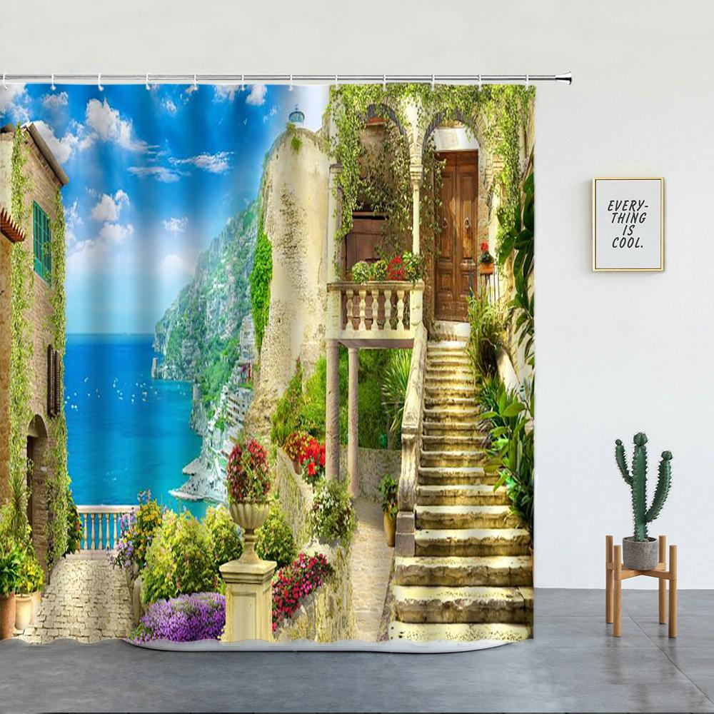 

Flowers Arch Bridge Landscape Waterproof Shower Curtains Home Decor Bathroom Curtain Polyester Fabric Background Wall Decoration W60H190(CM)-1 Pcs