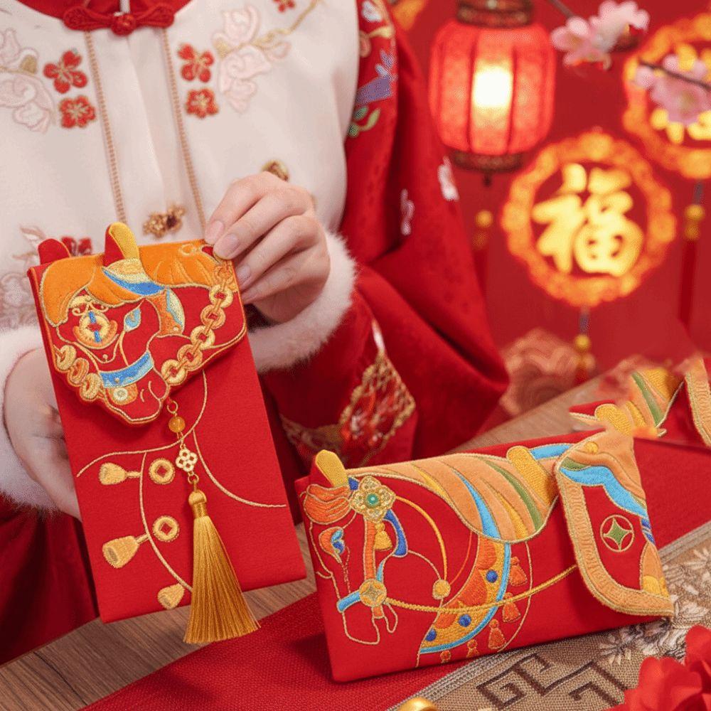 Chinese 2026 New Year Red Envelope Glitter Frosted Cartoon Lucky Money Pockets Bronzing Blessing Spring Festival Envelope
