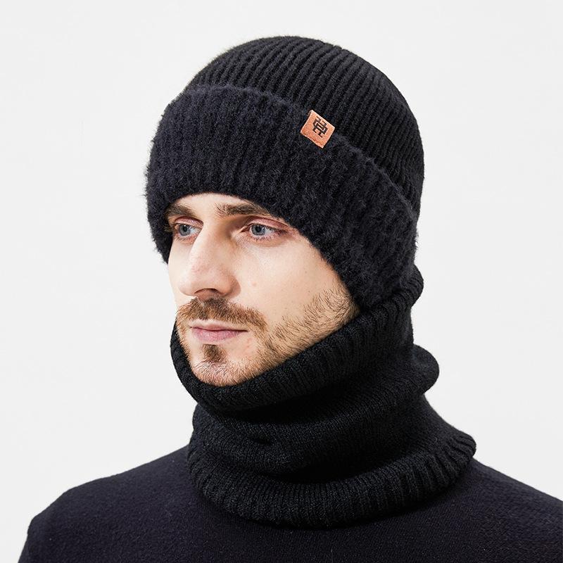 Winter Velvet Neck Cap Two-Piece Men's Outdoor Cold-Proof Warm Ear Protection Wool Knitted Hat