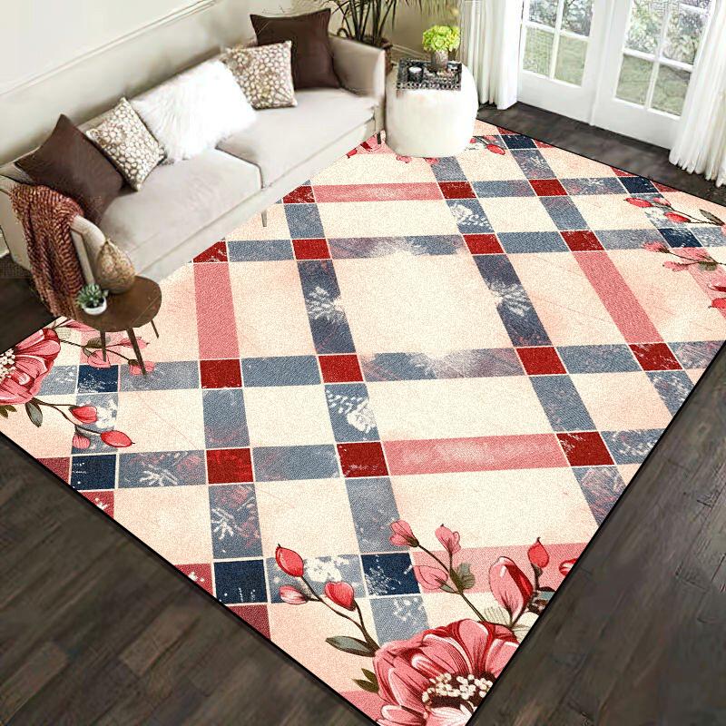 Nordic Style Geometric Large Rugs for Living Room Modern Decoration Home Carpet Luxury Green Bedroom Rug Non-slip Washable Mat