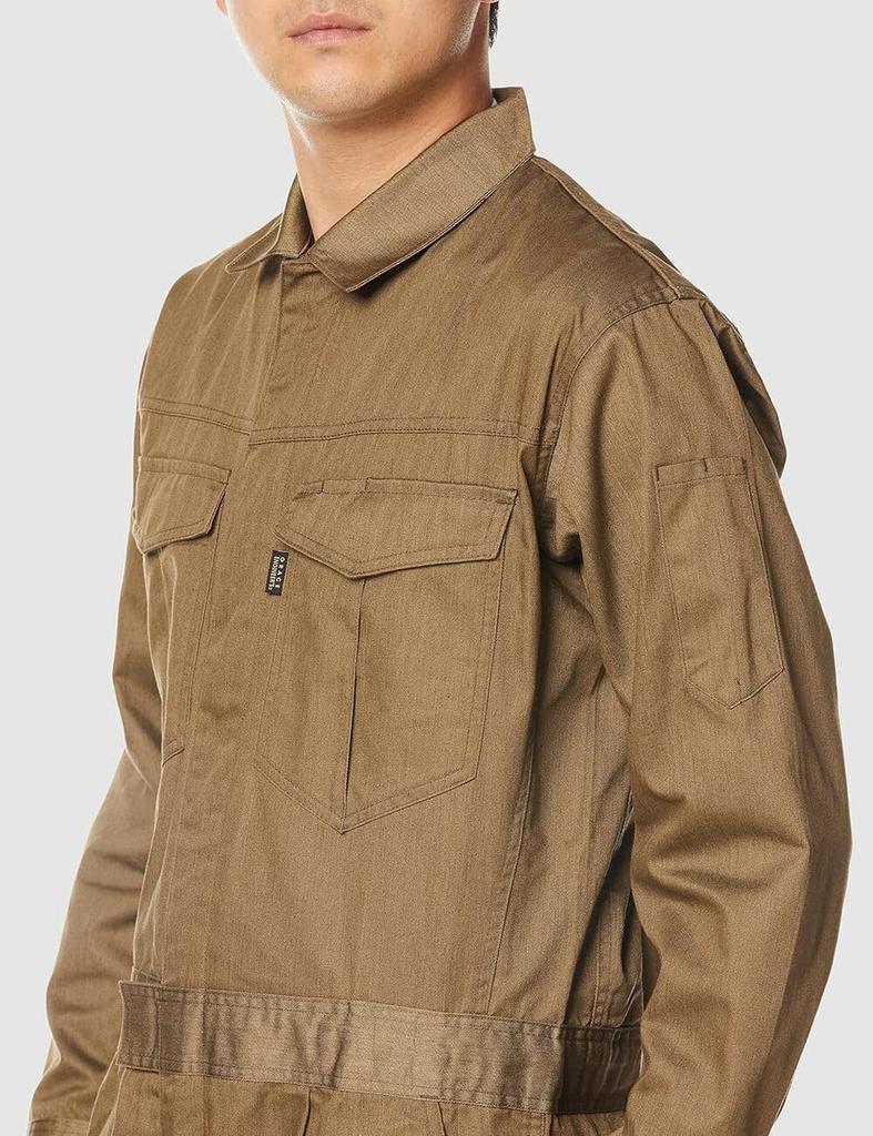 GRACE ENGINEERS GE430 38 Heather Khaki Ganzjahres-Melange Ein-Falten Langarm-Jumpsuit, Größe S