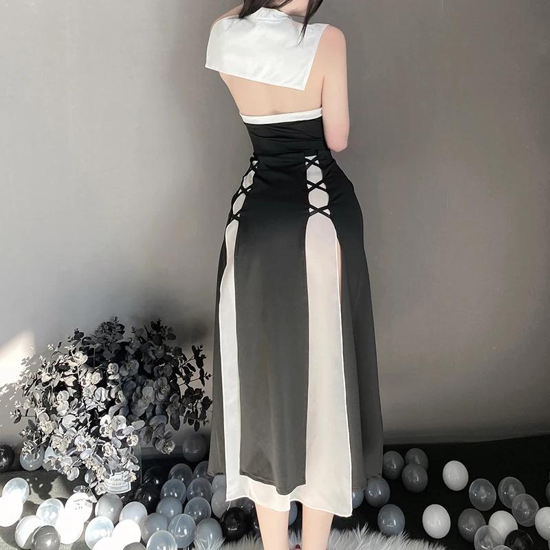 Nun Cosplay Women's Sexy Lingerie Kawaii Black Hollow Out Dress Halloween Passion Uniform Anime Maid Costume Suit