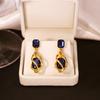 Silver Needle Vintage Diamond & Sapphire Geometric Baroque Dangle Earrings for Women