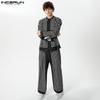 INCERUN Two Piece Suit Men Long Sleeve Casual Baggy Striped Tops And Long Pants Homewear