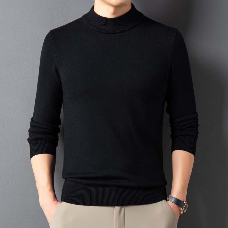 Autumn And Winter Men'S Sweater Thickened Middle-Aged And Young People Solid Color Simple Semi-Turtleneck Bottoming Sweater Men'S