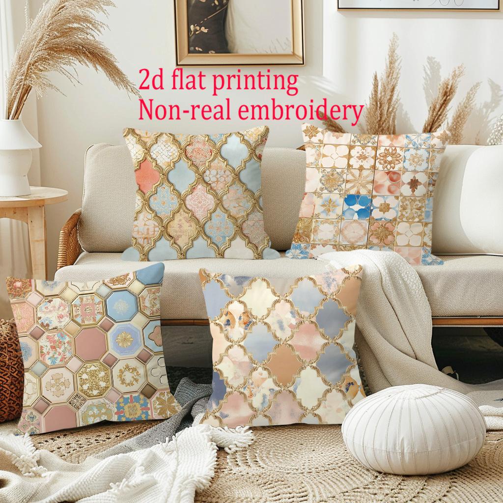 1/4pcs Vintage Moroccan Tile Print Throw Pillow Covers Soft Decorative Cushion Cases for Sofa Bedroom Living Room Cushion Cover