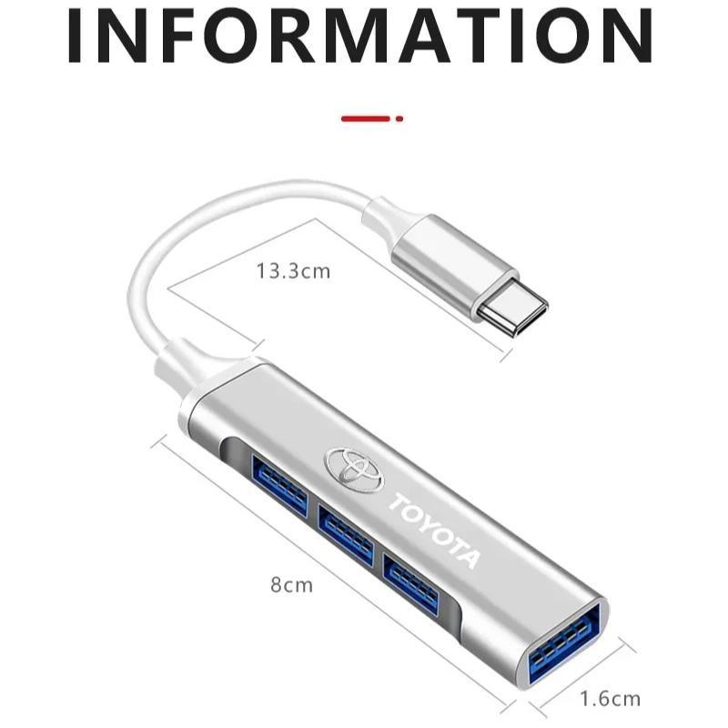 4 Ports USB 3.0 HUB TYPE-C Multi High Data Transmission Car Adapter For Toyota TRD Fortuner Chr Verso Prius Hiace Yaris Trd Corolla