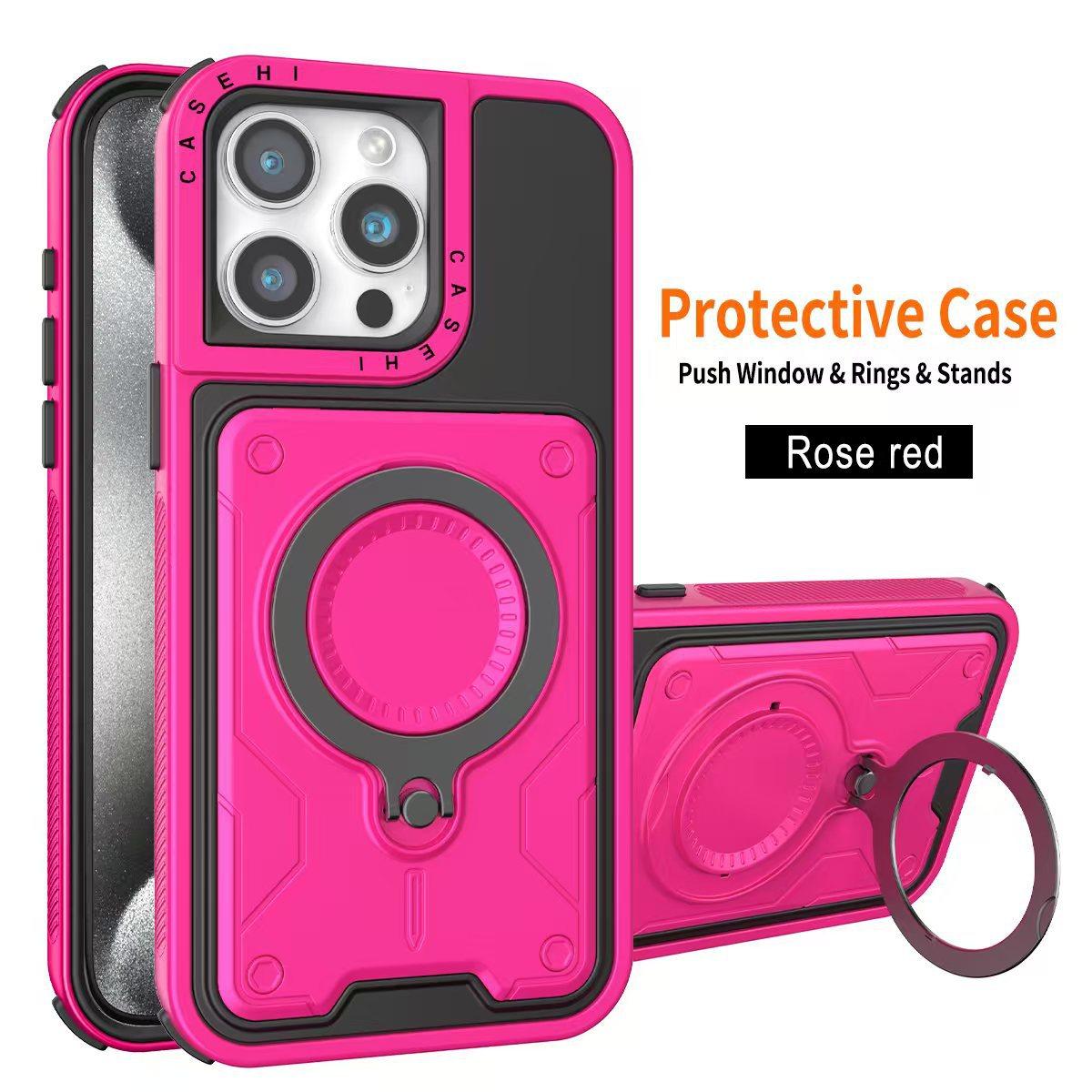 

Подходит для iPhone16promax, чехол для мобильного телефона, магнитный комплект из трех частей, Apple 15/14, большой кронштейн, полный комплект, защитный чехол Apple 16E розовый