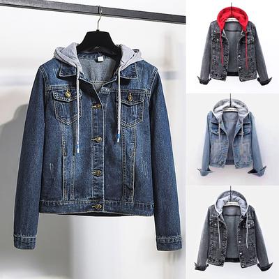 Damenmode Freizeitmantel Langarm Taschenknopf Jeansjacke Mantel