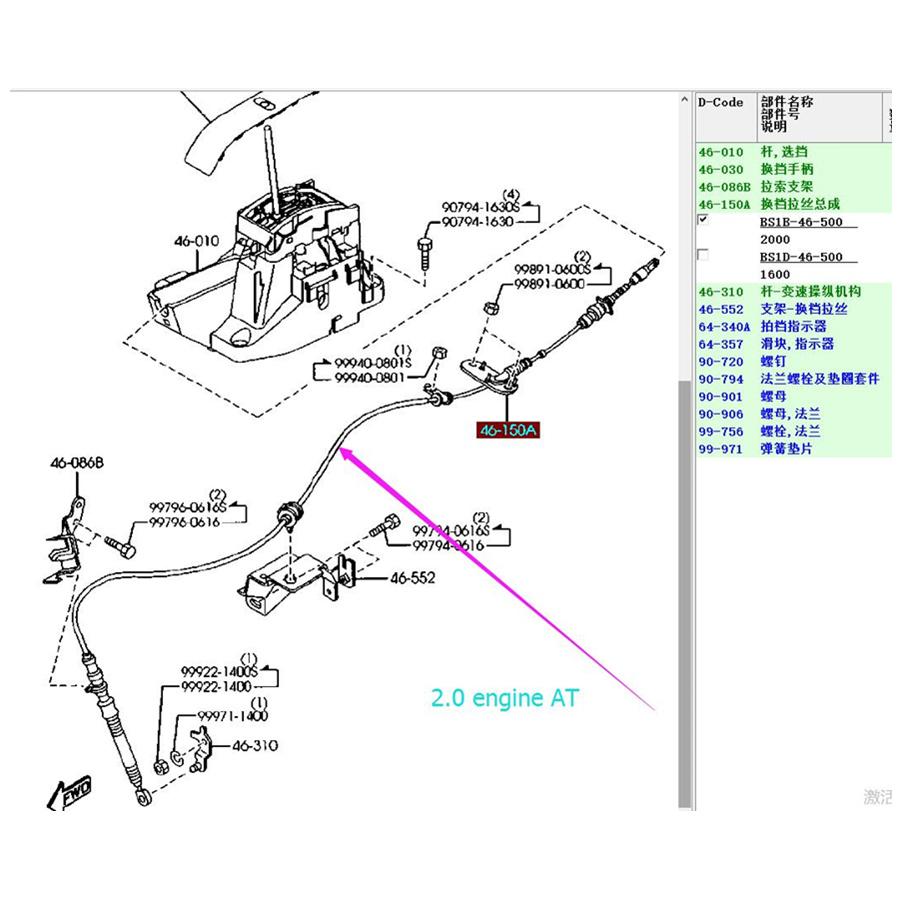 Car transmission control cable BS1B-46-500 for Mazda 3 BK 2005 2006 2007 2008 2009 2010 2.0 ATM