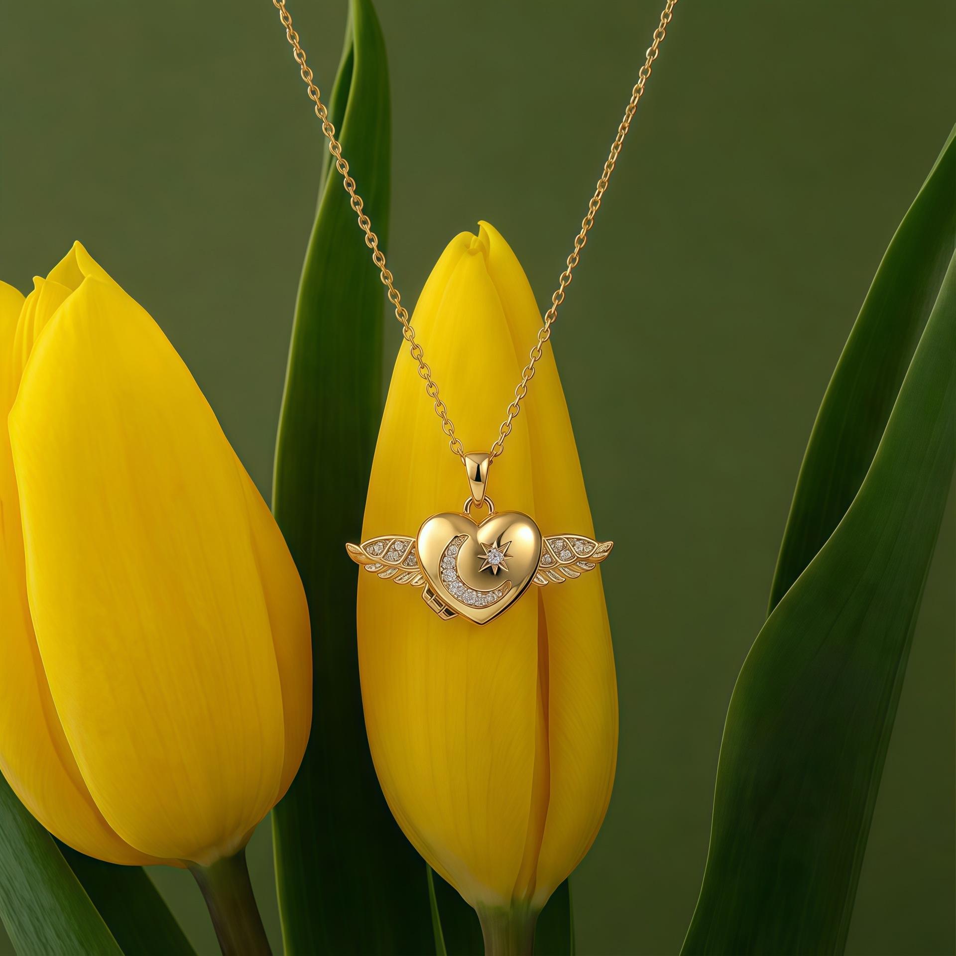 

Diamond-Encrusted Angel Love Necklace, Stainless Steel Dating Eye-Catching Neck Jewelry, Zirconium Color-Preserving Necklace Gift That