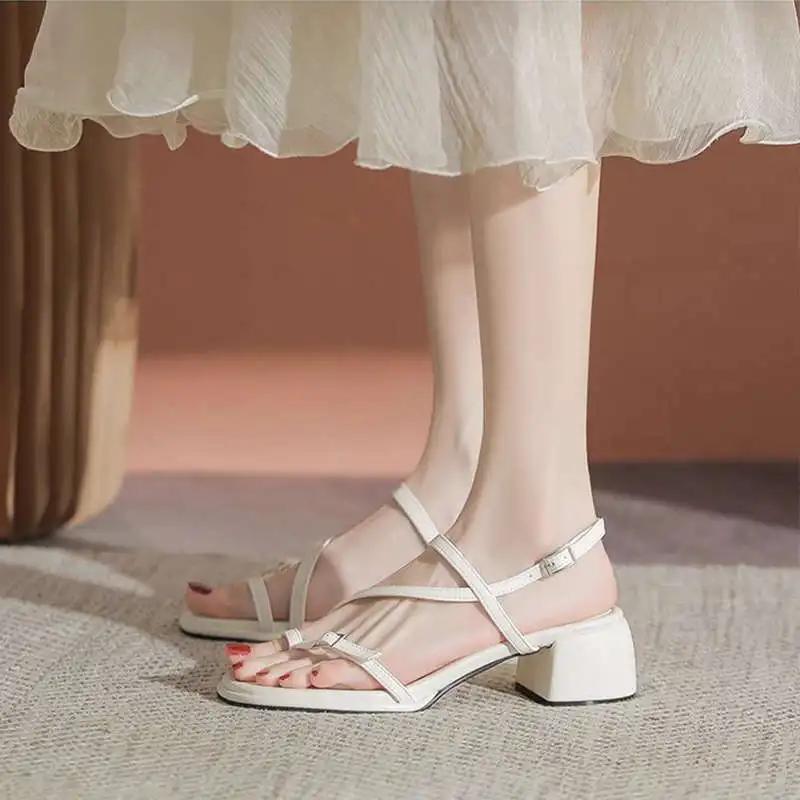 2026 Sandals Buckle Strap High Heels Female Shoe New High-heeled Block Girls Silver Summer Rome Scandals Pumps 2026 Sandals