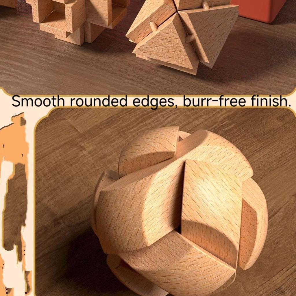 Kids Intelligence Luban Lock Full Set, Wooden Kongming Lock Puzzle Unlock Toys